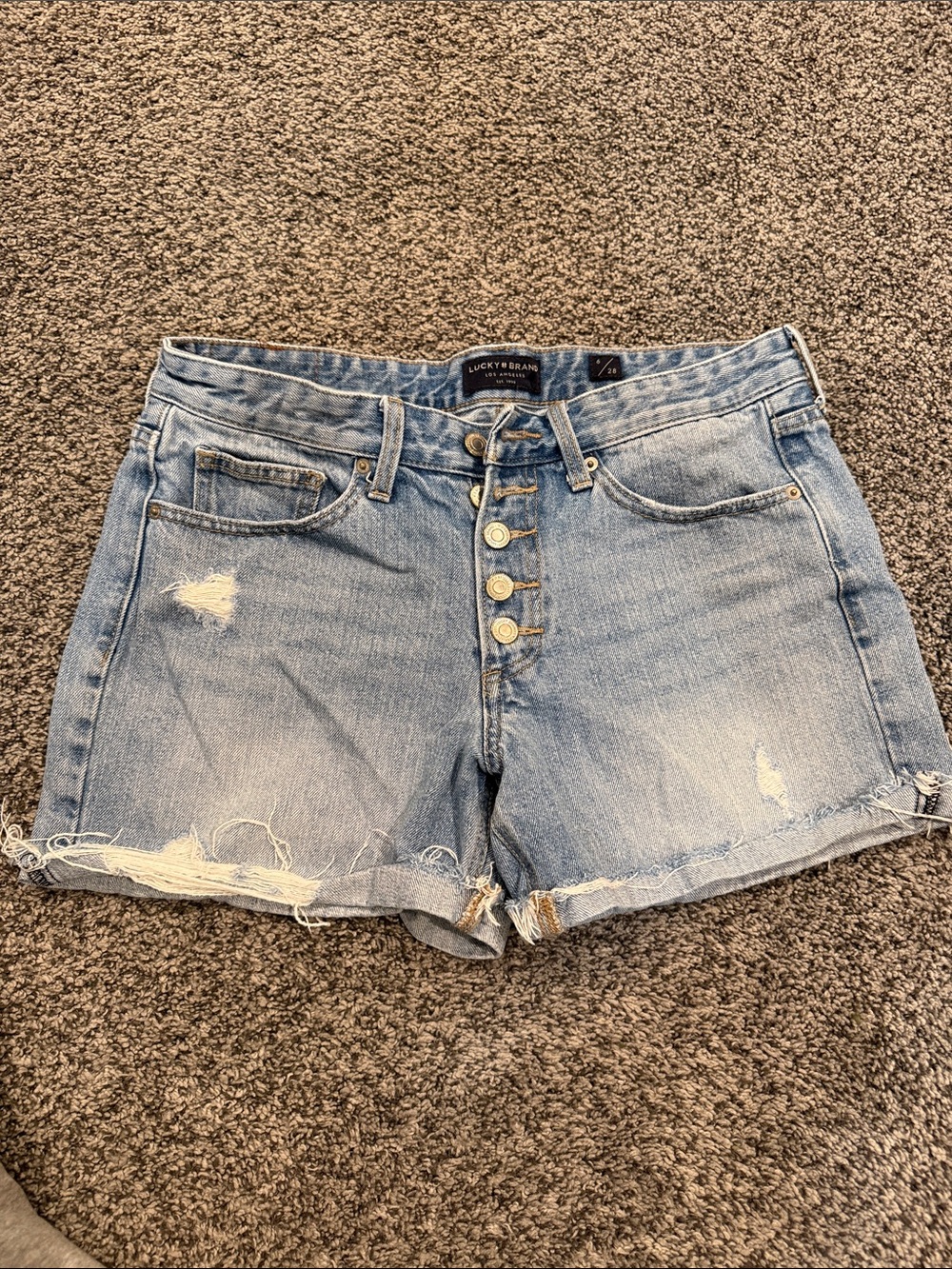 Lucky Brand Distressed Light Blue Button-Front Denim Shorts